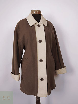 Abrigo mujer lana virgen Café y beige TALLA XL