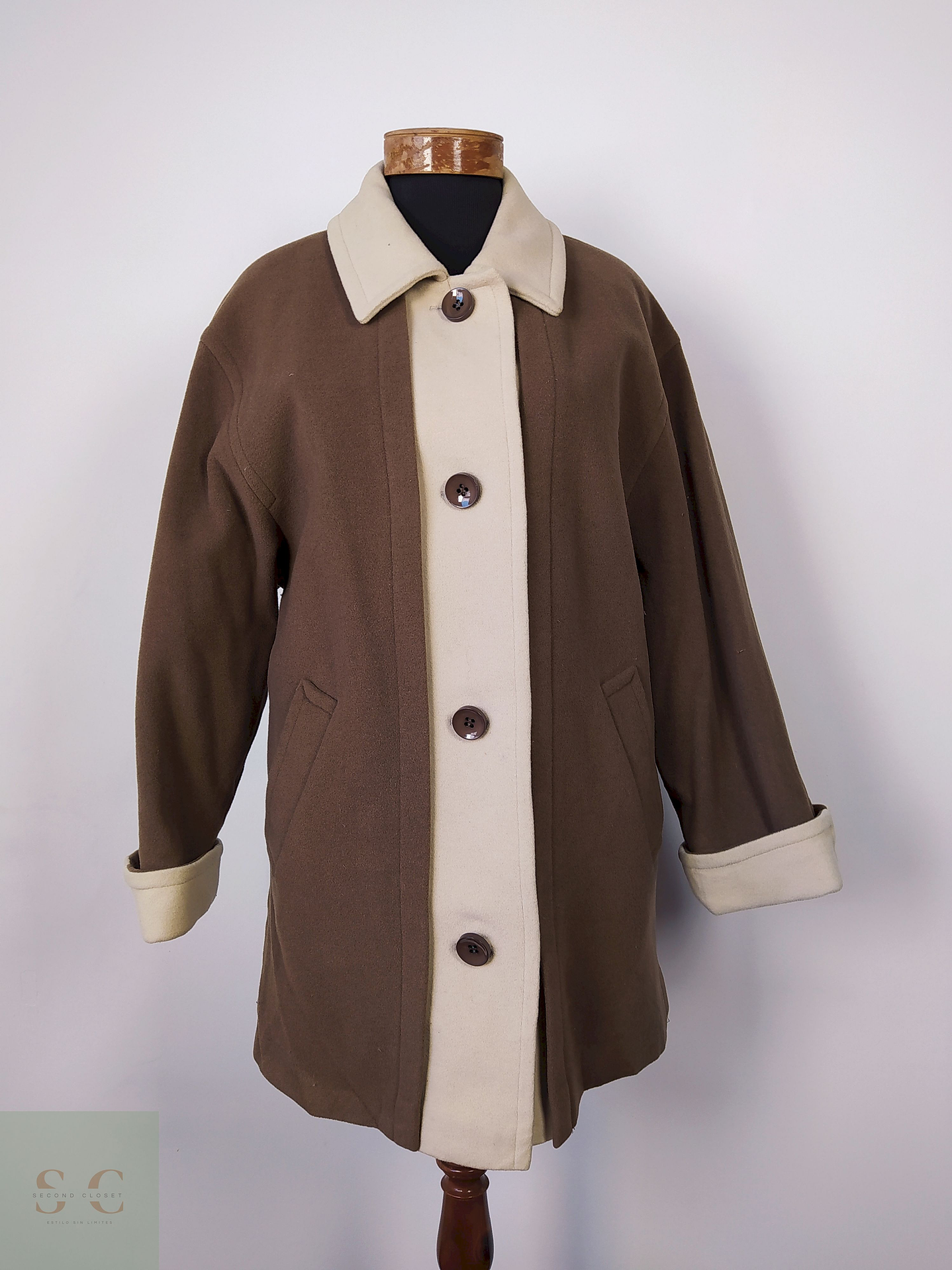 Abrigo mujer lana virgen Café y beige TALLA XL 2