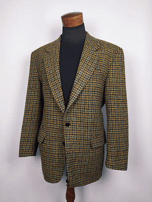 HARRIS TWEED HANDWOVEN ORB CERTIFICATE – Houndstooth Clásico Outer Hebrides – Talla XL – Pieza de Colección 90s