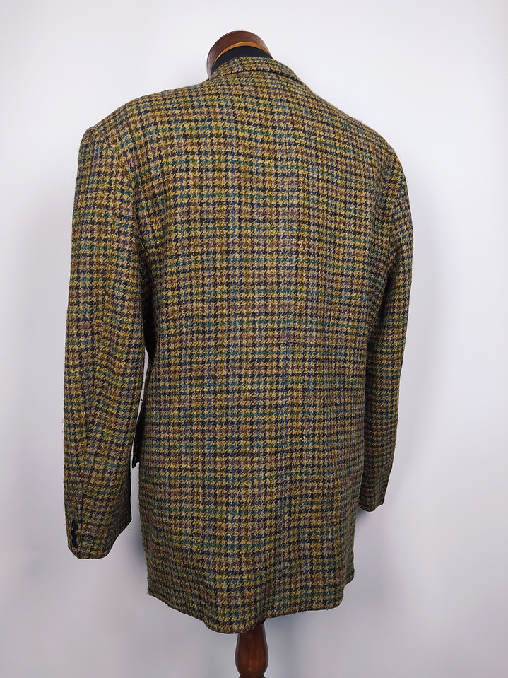 HARRIS TWEED HANDWOVEN ORB CERTIFICATE – Houndstooth Clásico Outer Hebrides – Talla XL – Pieza de Colección 90s 6