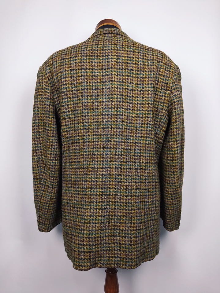 HARRIS TWEED HANDWOVEN ORB CERTIFICATE – Houndstooth Clásico Outer Hebrides – Talla XL – Pieza de Colección 90s 5