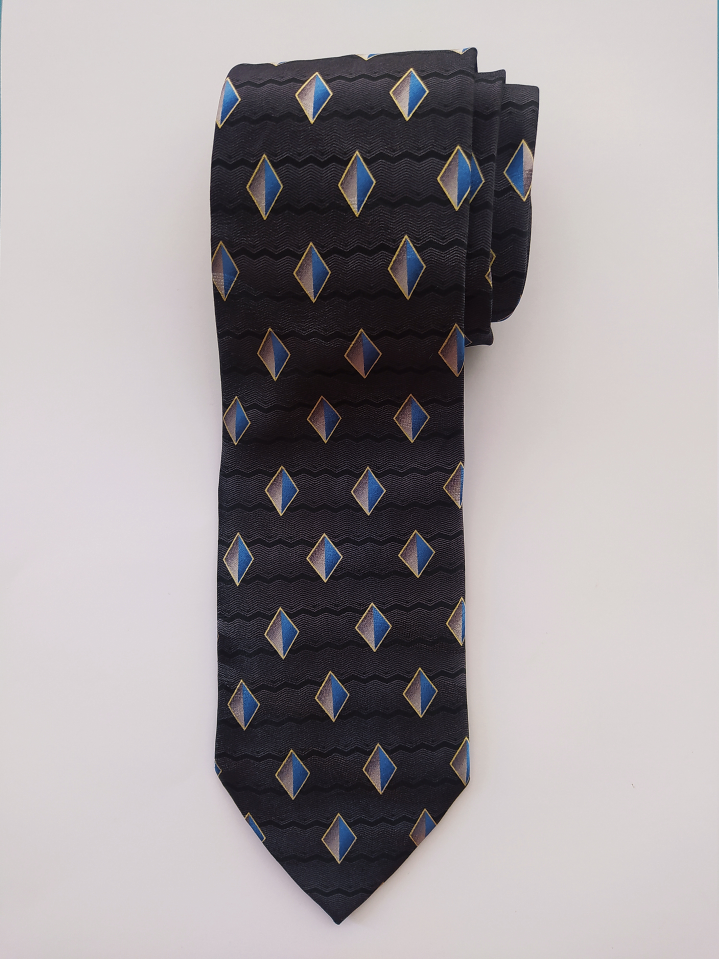 Corbata Pierre Cardin geométrica azul/oro – Seda (Clásica) 1