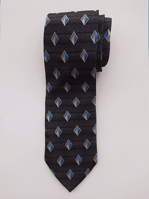 Corbata Pierre Cardin geométrica azul/oro – Seda (Clásica)