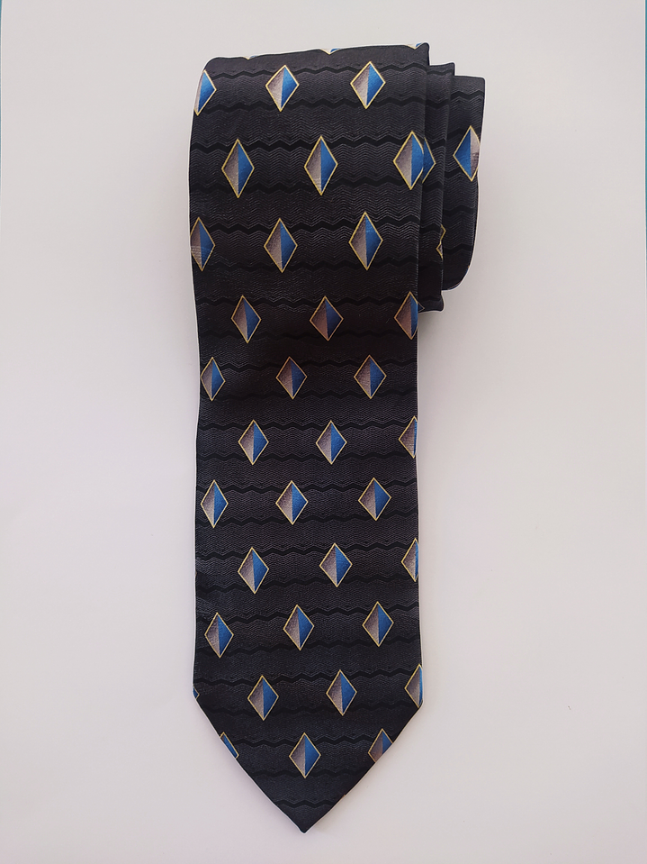 Corbata Pierre Cardin geométrica azul/oro – Seda (Clásica) 1