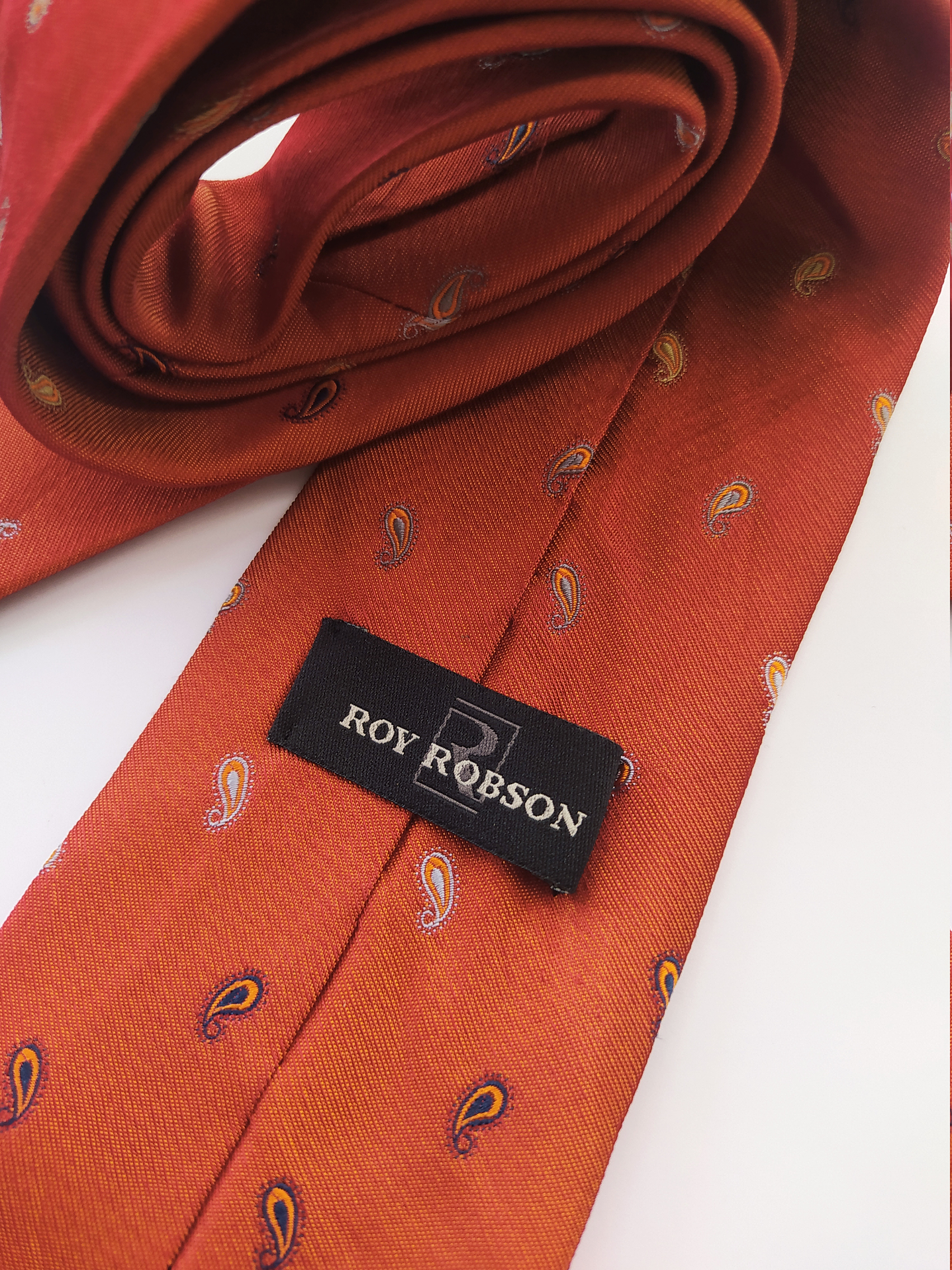 Corbata Roy Robson paisley naranja – Seda (Clásica) 2