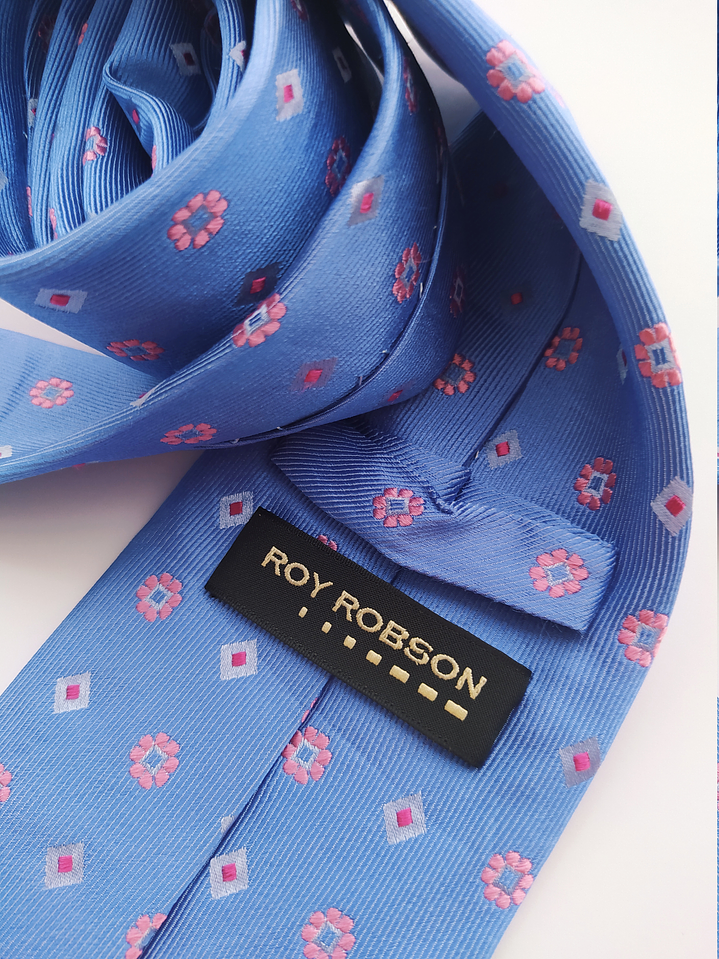 Corbata Roy Robson celeste microdibujo – Seda (Clásica) 2