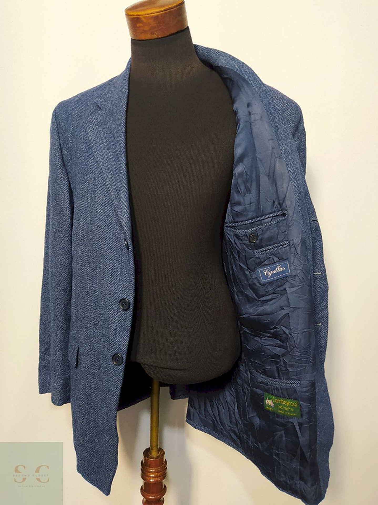 Blazer / Vestón Azul Espiga – Lana Cordero – Talla XXL 1