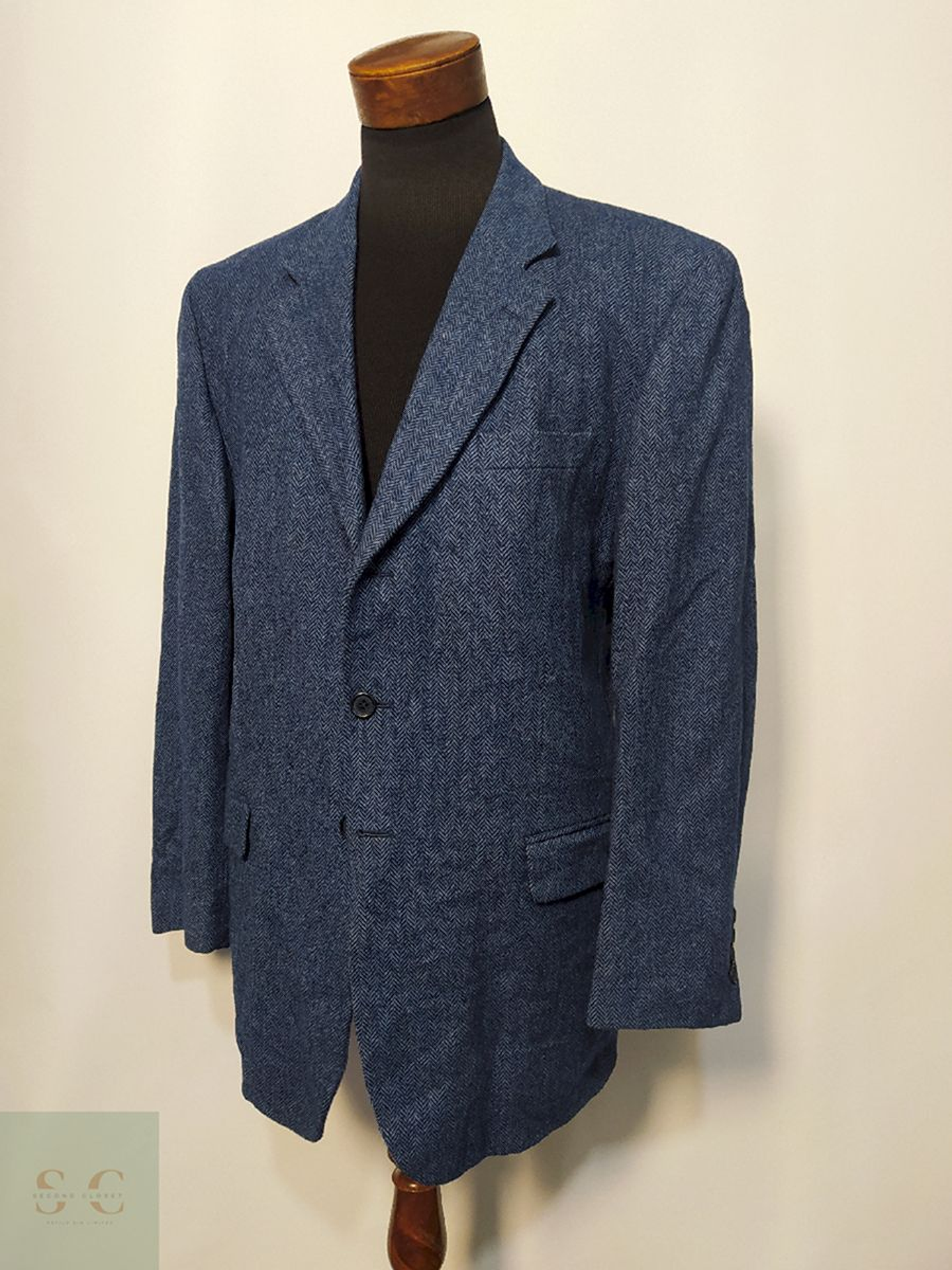 Blazer / Vestón Azul Espiga – Lana Cordero – Talla XXL 2