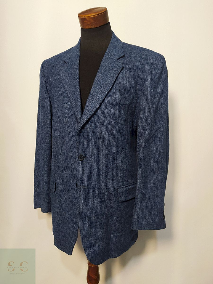 Blazer / Vestón Azul Espiga – Lana Cordero – Talla XXL 2