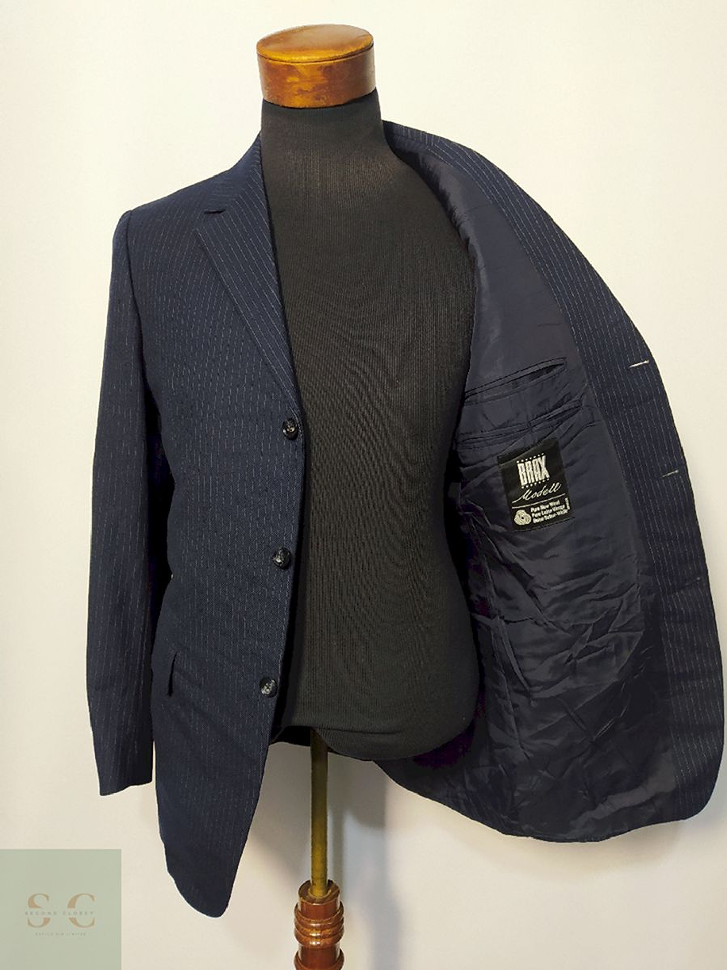 Blazer / Vestón Brax Azul a Rayas – Talla SM 2