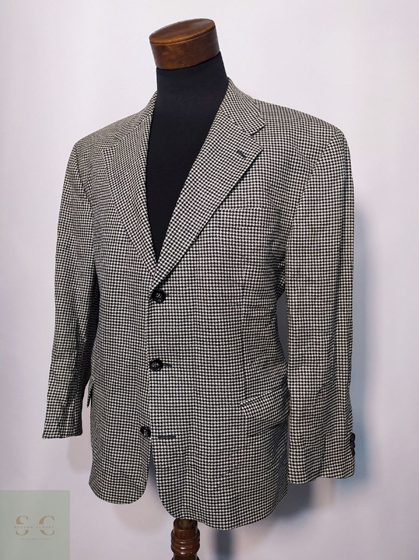 Blazer / Vestón Carl Gross Pata de Gallo Blanco/Negro – Lana Stretch – Talla XXL 1