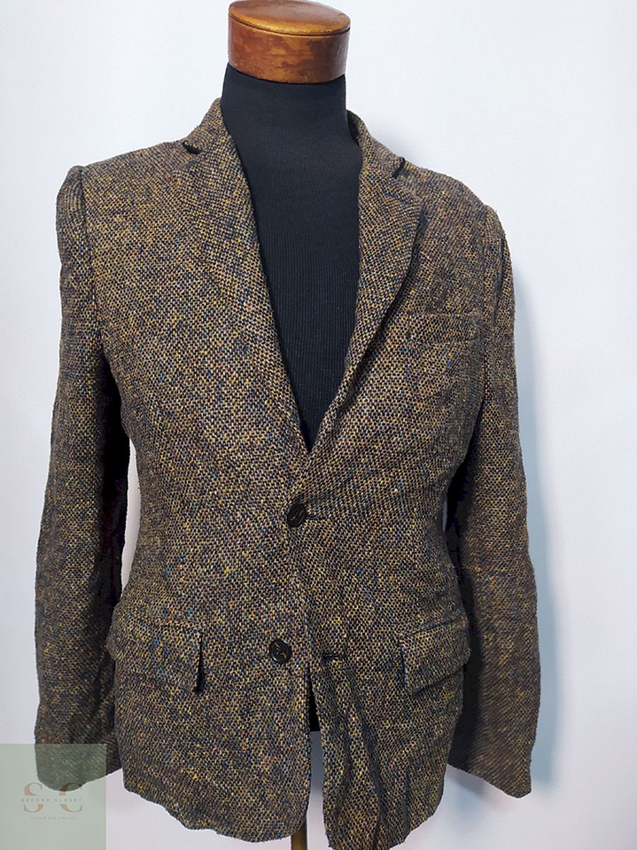 Blazer / Vestón Tweed Ligero Café con Coderas – Talla SM 1