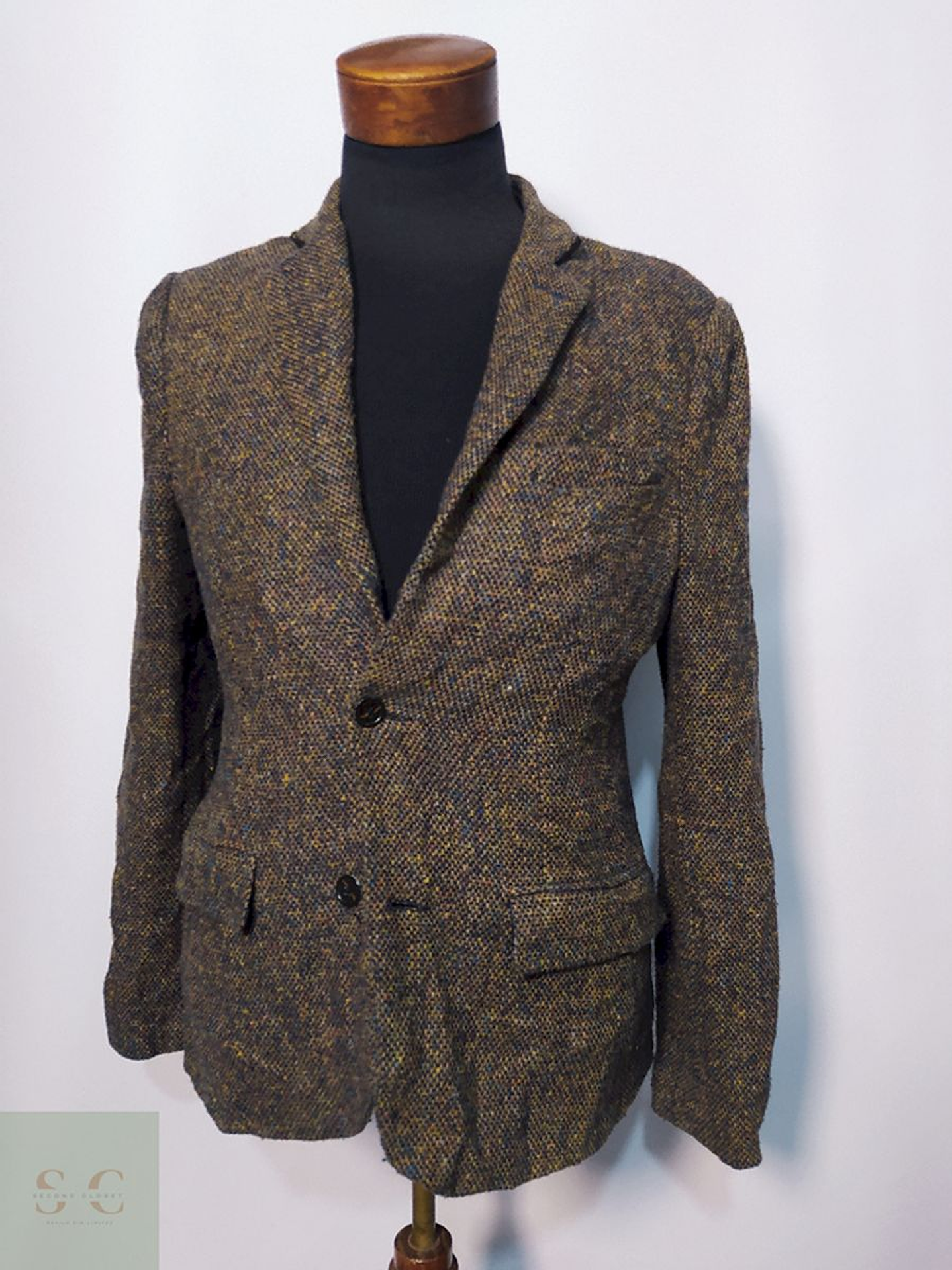 Blazer / Vestón Tweed Ligero Café con Coderas – Talla SM 2