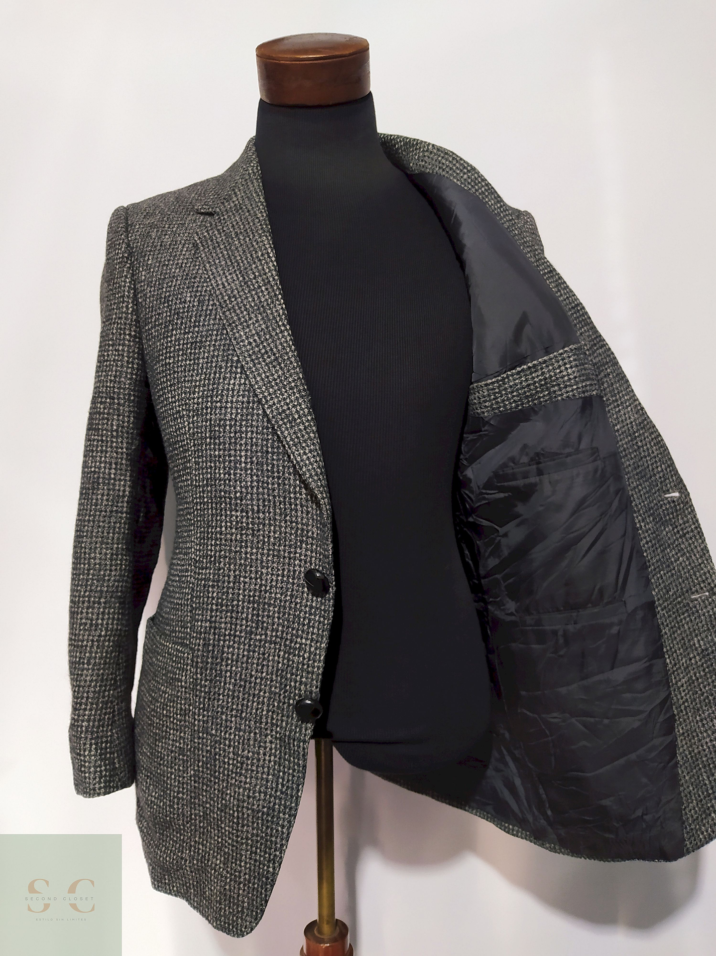 Blazer Tweed botón cuero Lana virgen - – Talla SM 2