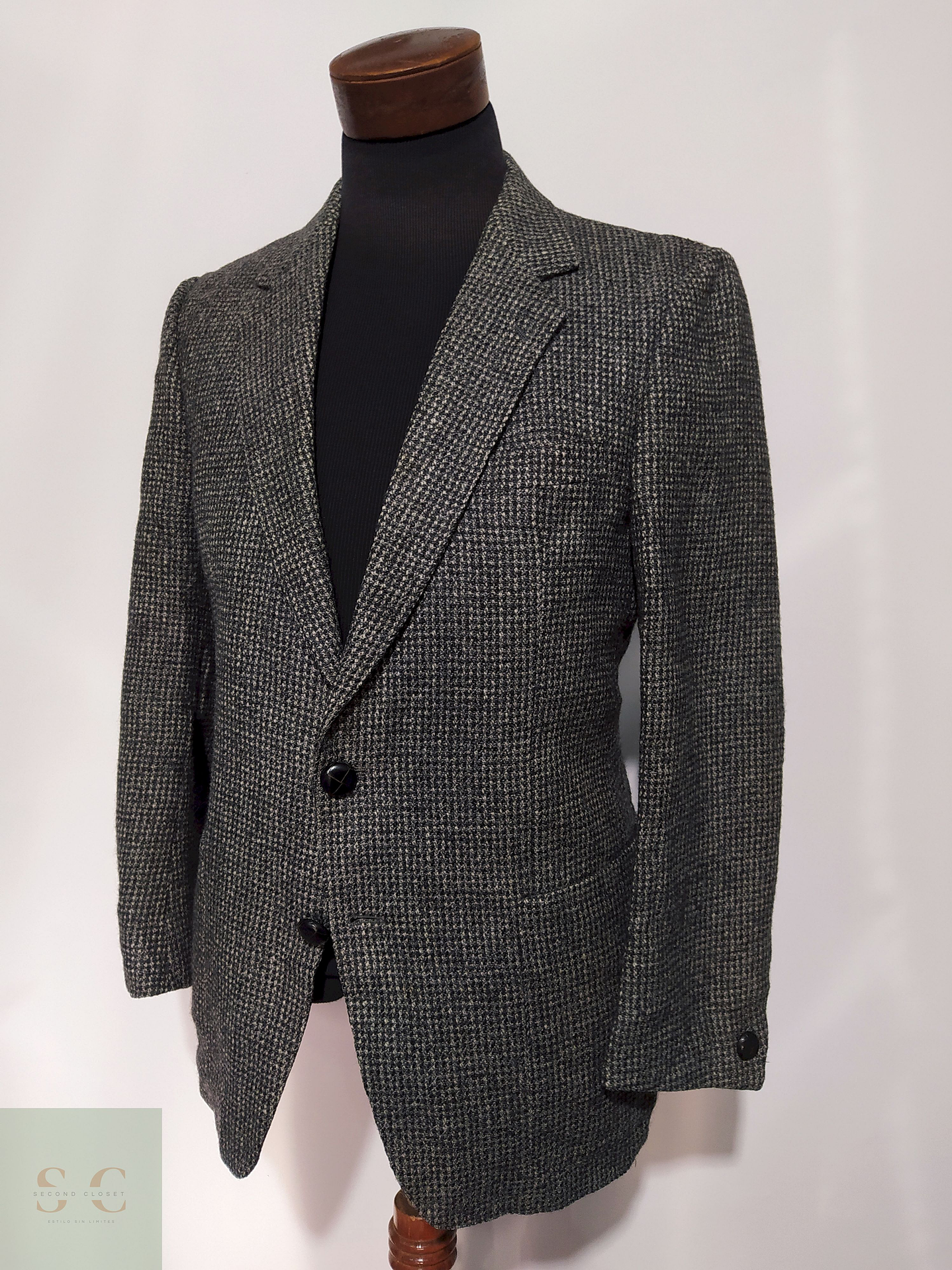 Blazer Tweed botón cuero Lana virgen - – Talla SM 1