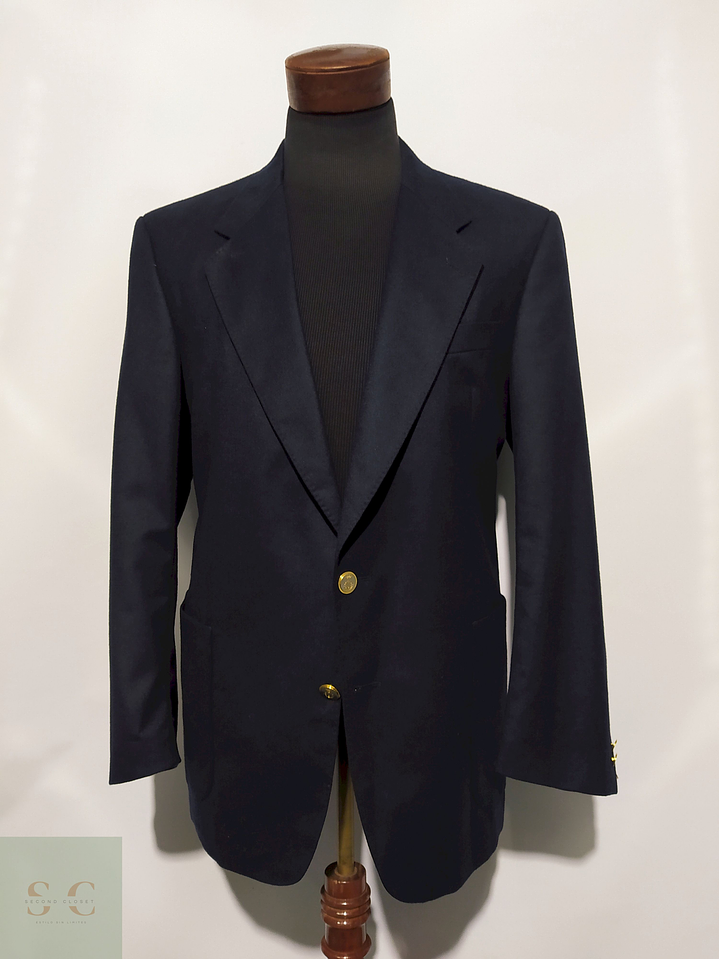 Blazer Clásico azul Lana virgen Botón dorado – Talla L 1