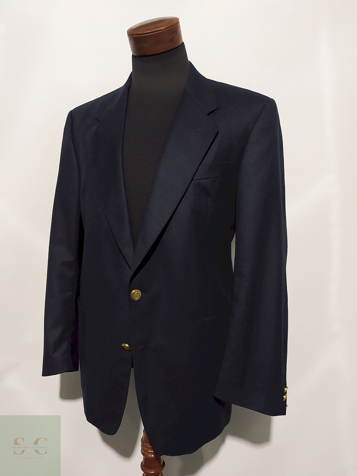 Blazer Clásico azul Lana virgen Botón dorado – Talla L 4