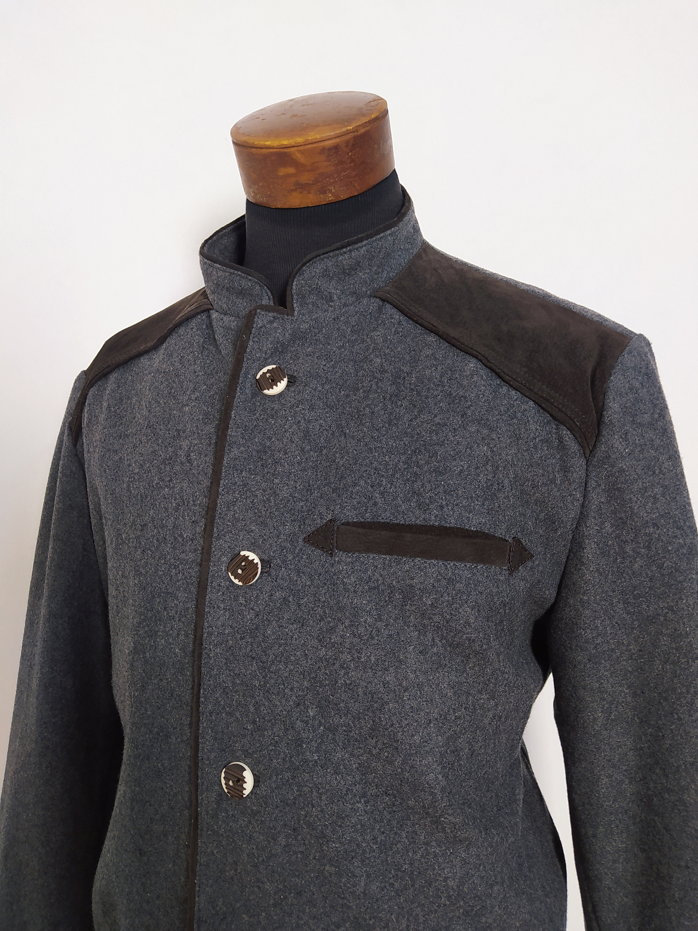 Chaqueta Alpina Wiesenprinz 100% Lana Virgen con Cuero – Talla 52 (128 cm Pecho)  2