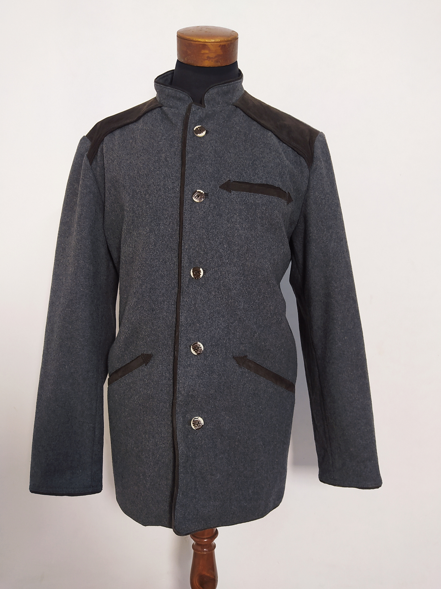 Chaqueta Alpina Wiesenprinz 100% Lana Virgen con Cuero – Talla 52 (128 cm Pecho)  1