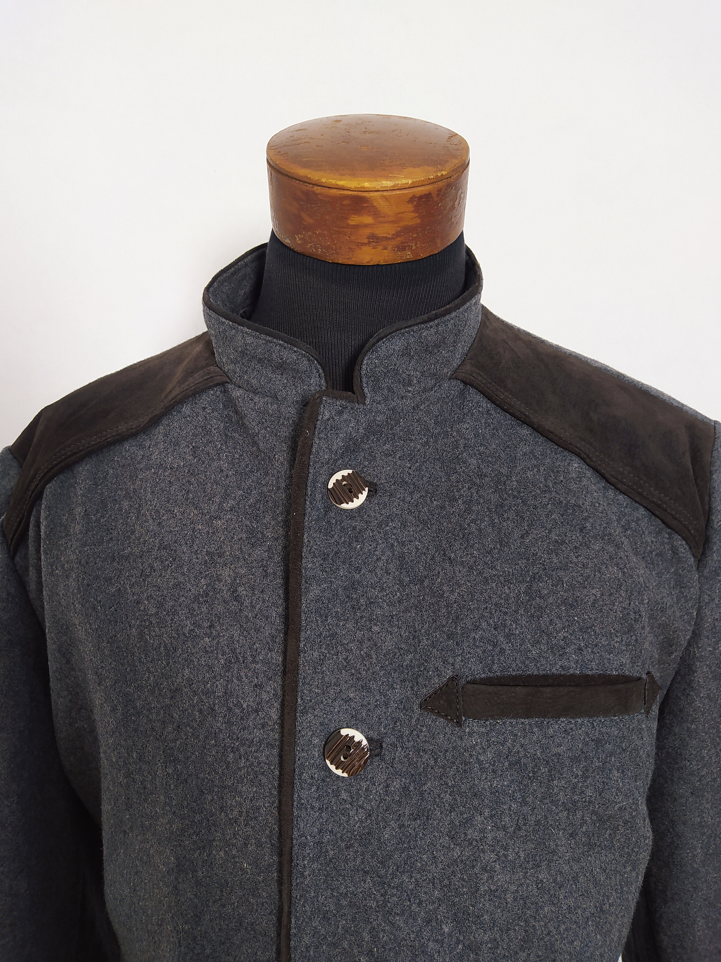 Chaqueta Alpina Wiesenprinz 100% Lana Virgen con Cuero – Talla 52 (128 cm Pecho)  6