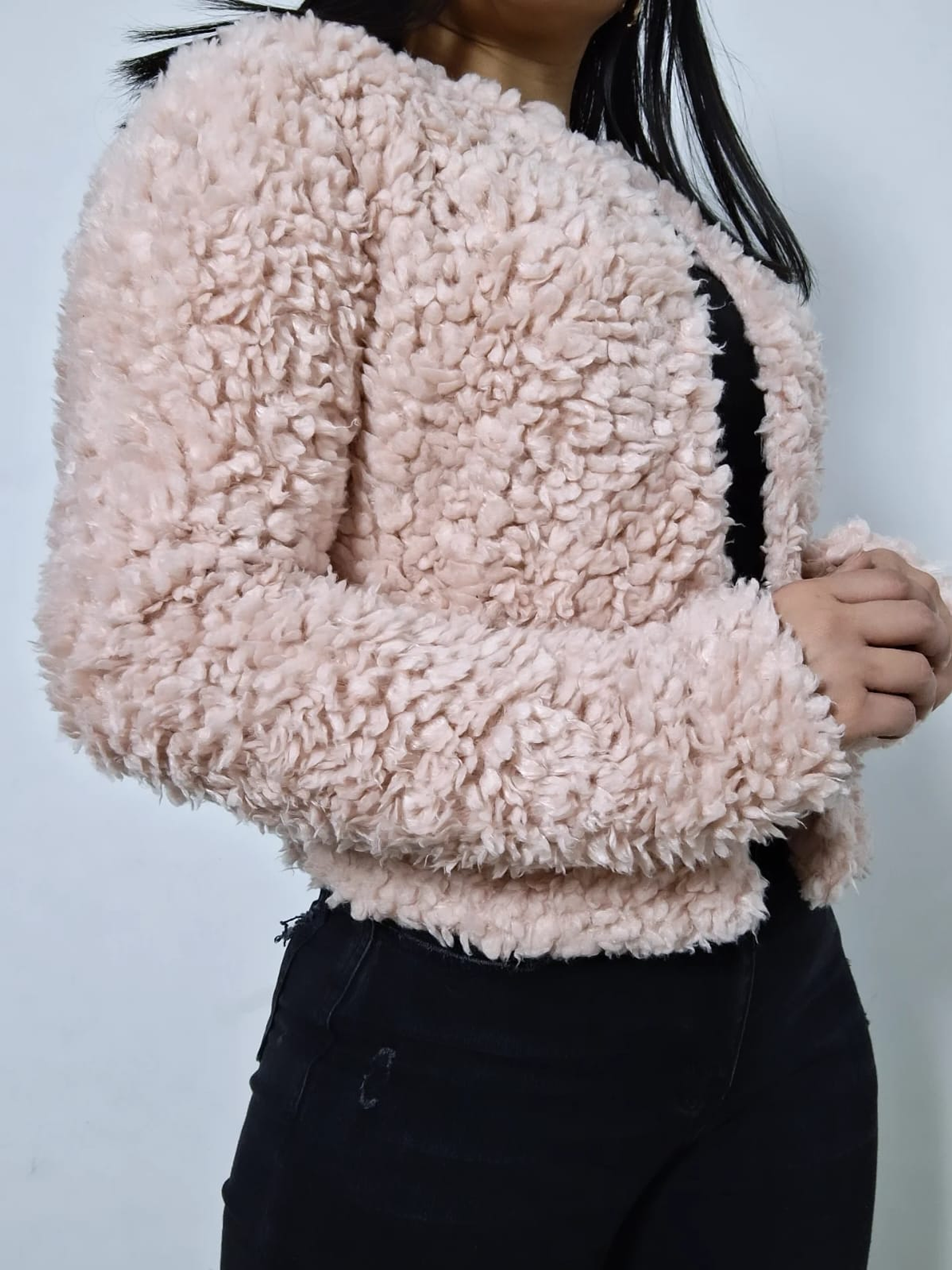 Abrigo eco piel H&M rosa pastel TALLA XS 3