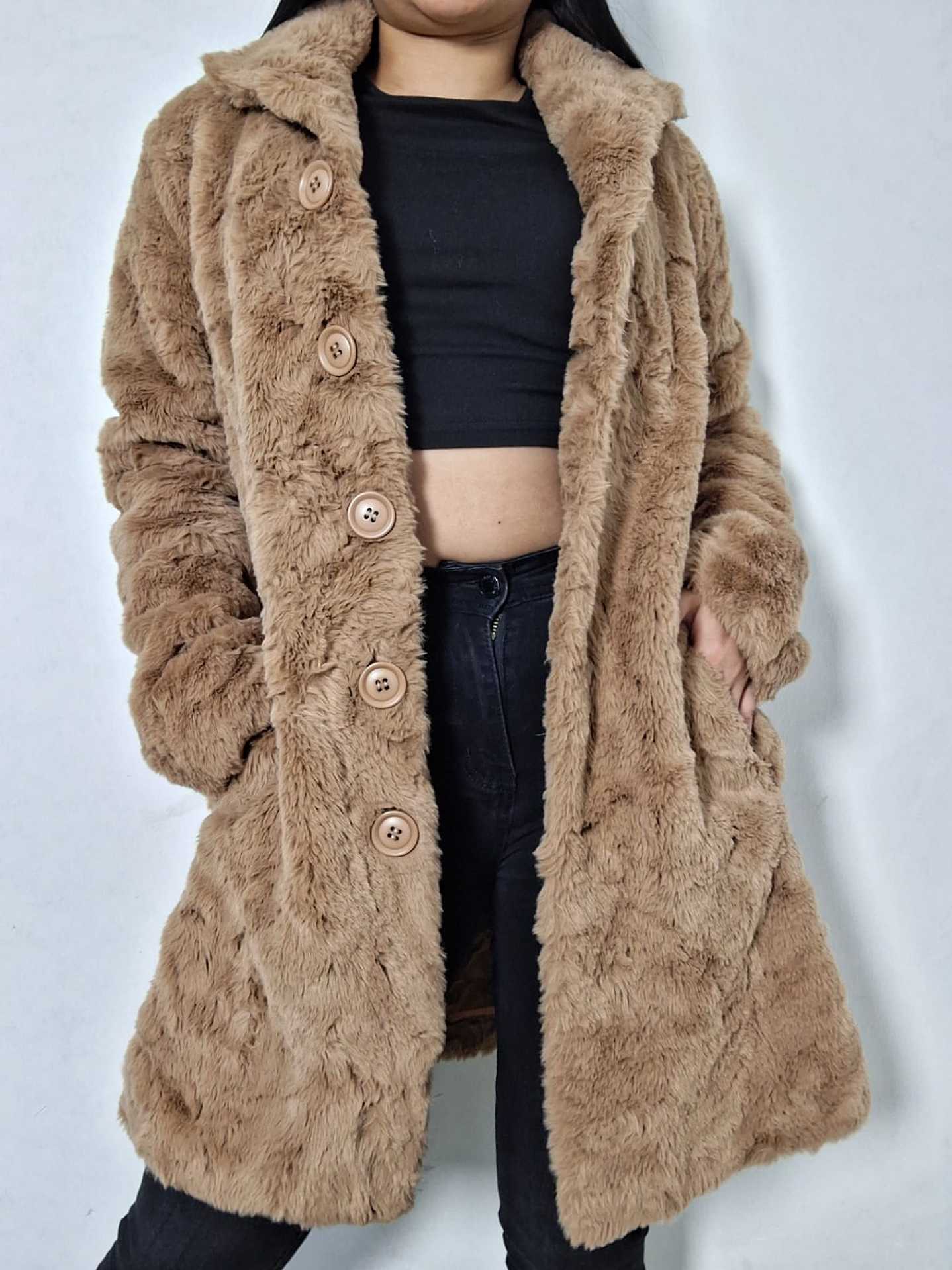 Abrigo eco piel camel clásico TALLA ML 2