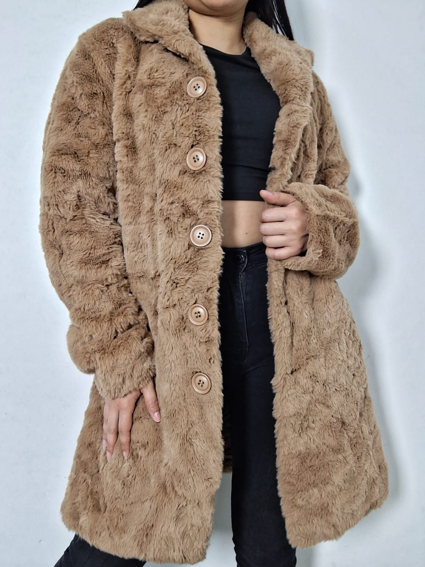 Abrigo eco piel camel clásico TALLA ML 1