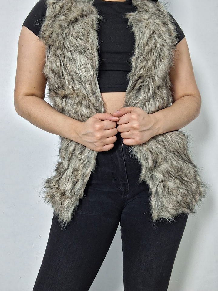 Chaleco eco piel Vintage gris jaspeado con broches TALLA XS/S 1