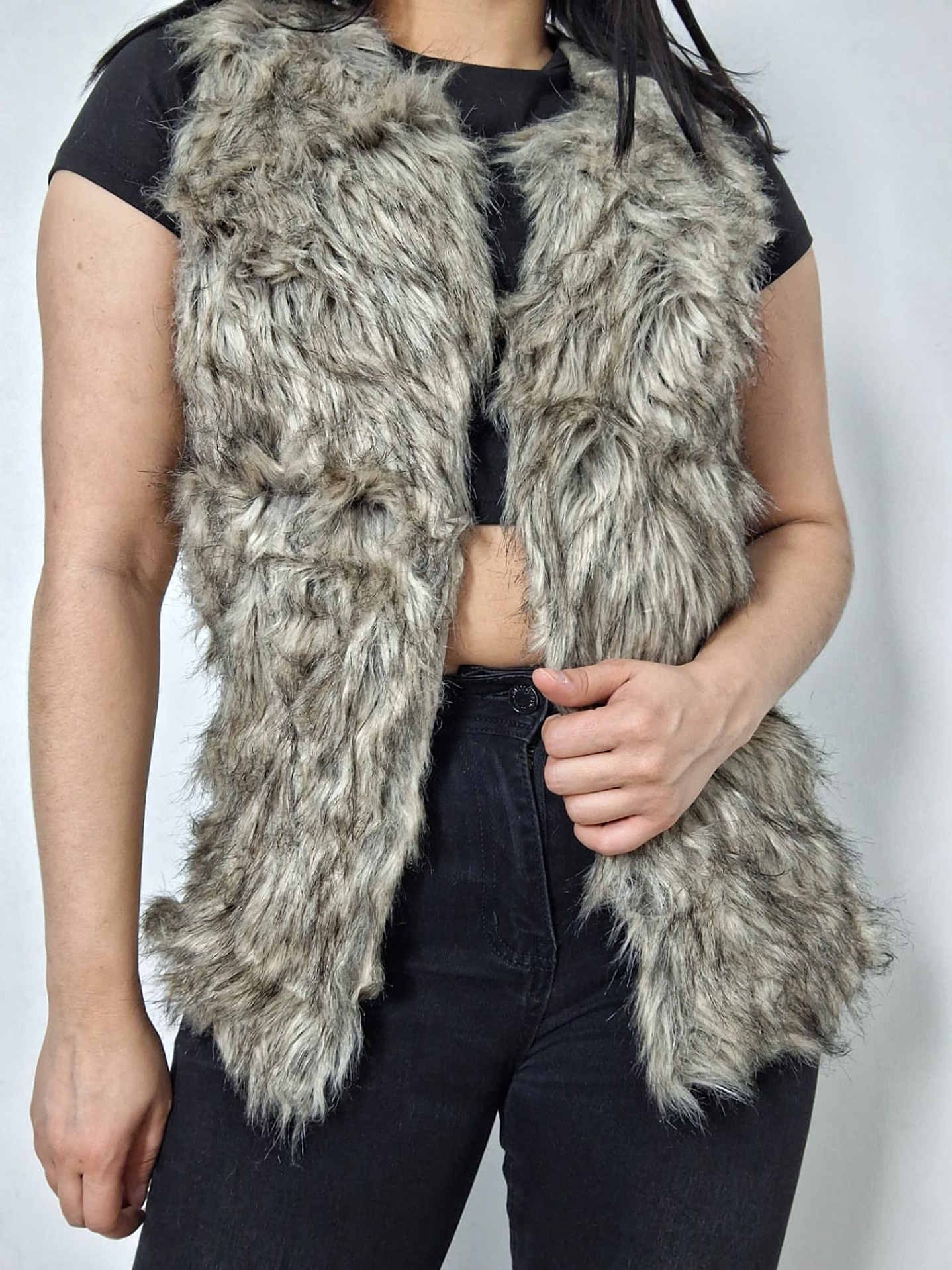 Chaleco eco piel Vintage gris jaspeado con broches TALLA XS/S 2