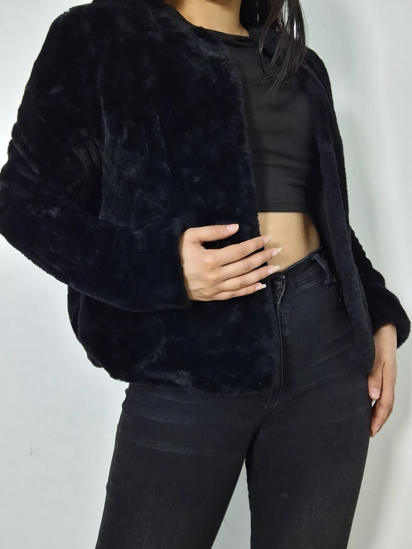 Abrigo eco piel H&M negro TALLA SM 3