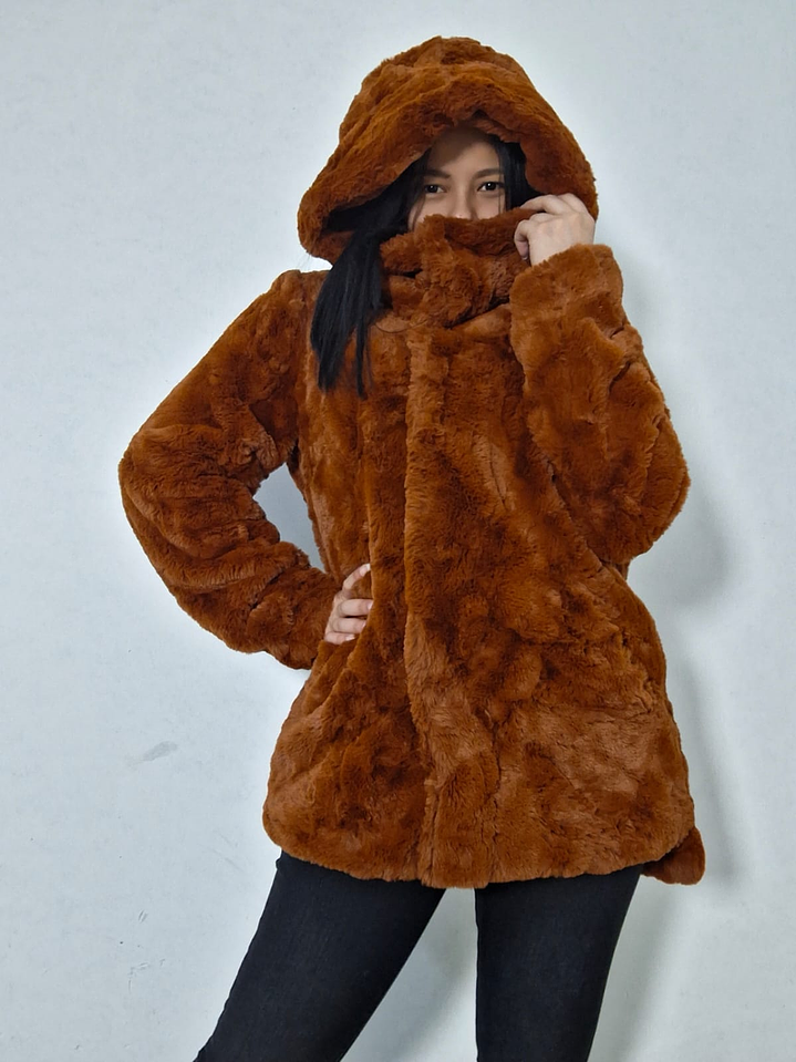 Abrigo eco piel The Outerwear caramelo con capucha TALLA SM 2