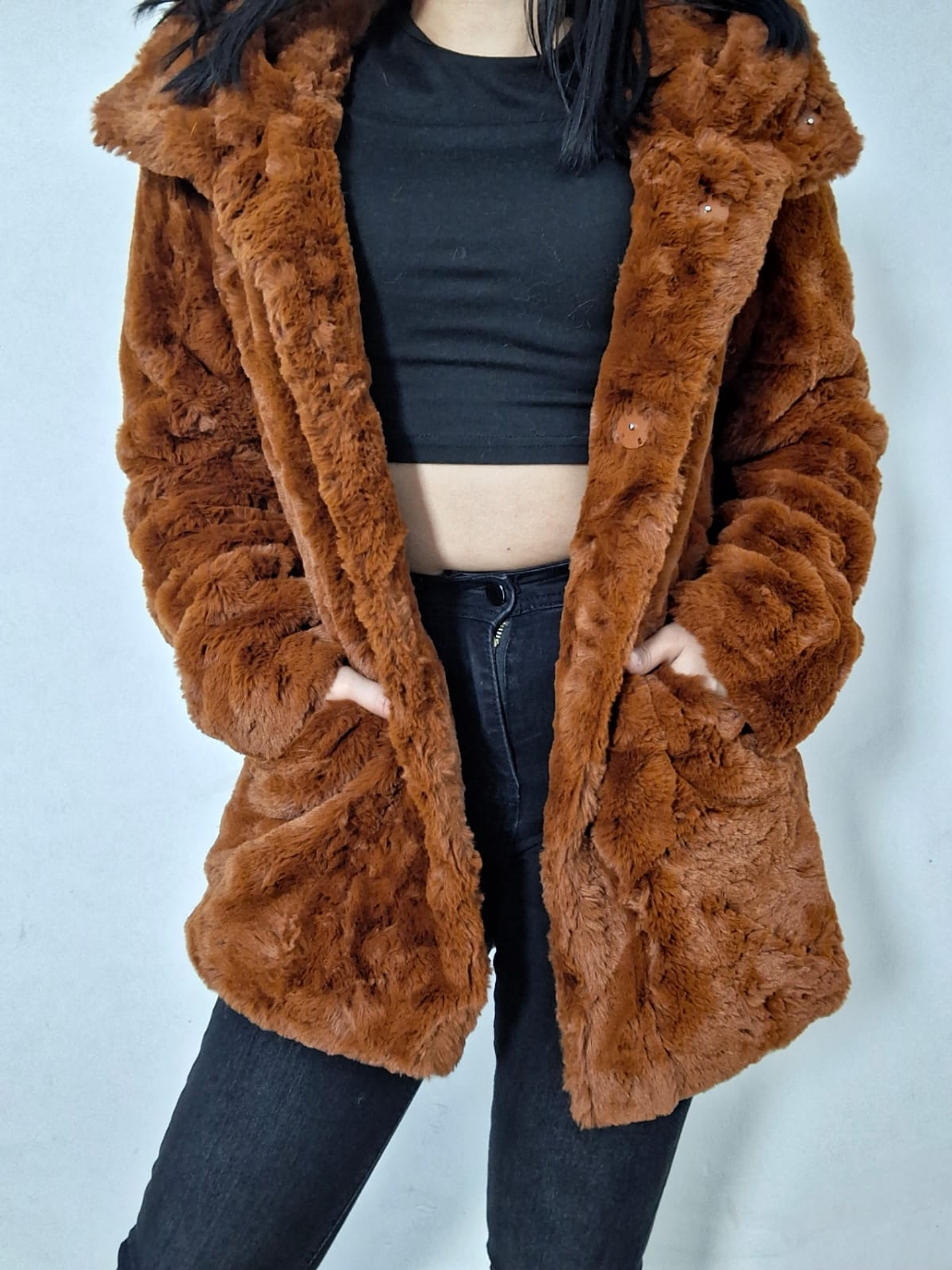 Abrigo eco piel The Outerwear caramelo con capucha TALLA SM 5