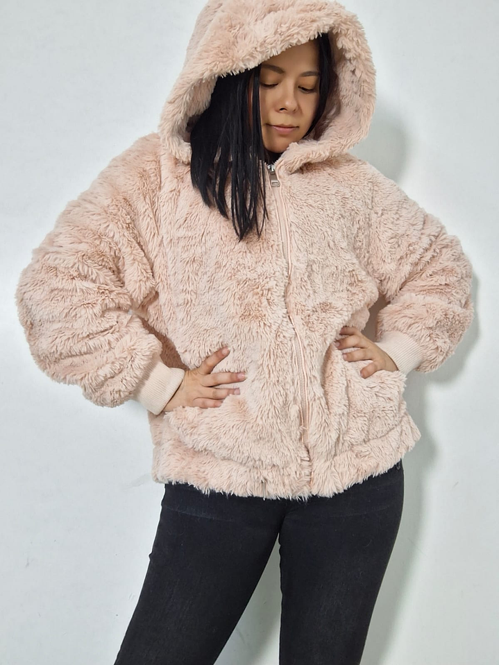 Abrigo eco piel Hailys rosa con capucha TALLA XL 2