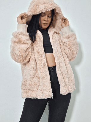 Abrigo eco piel Hailys rosa con capucha TALLA XL