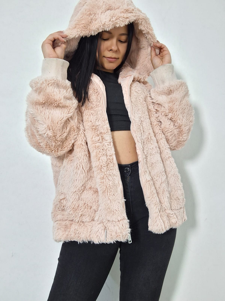 Abrigo eco piel Hailys rosa con capucha TALLA XL 1