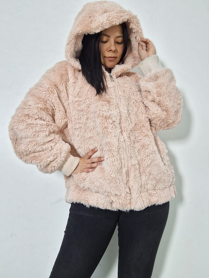 Abrigo eco piel Hailys rosa con capucha TALLA XL 3