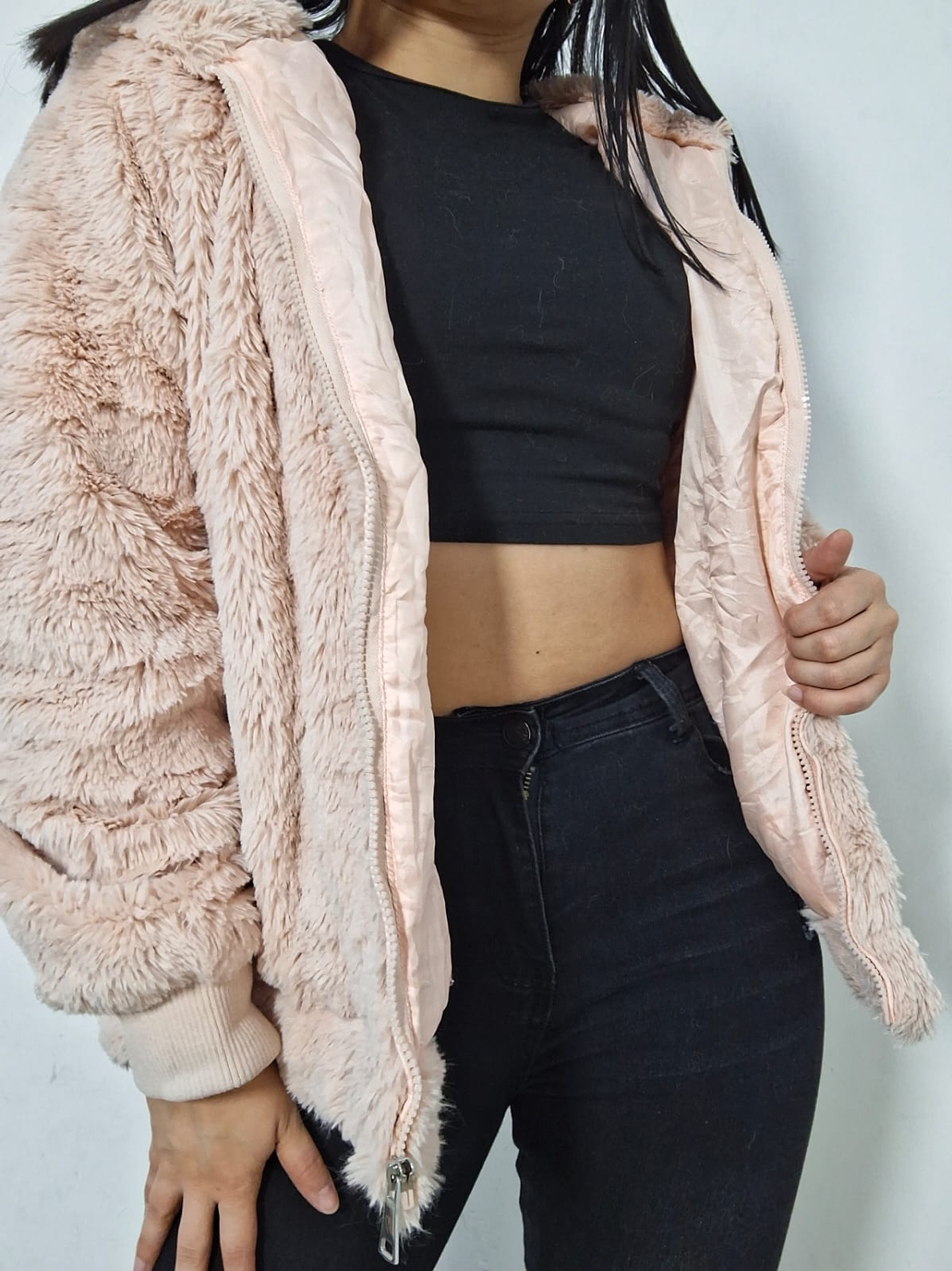 Abrigo eco piel Hailys rosa con capucha TALLA XL 4