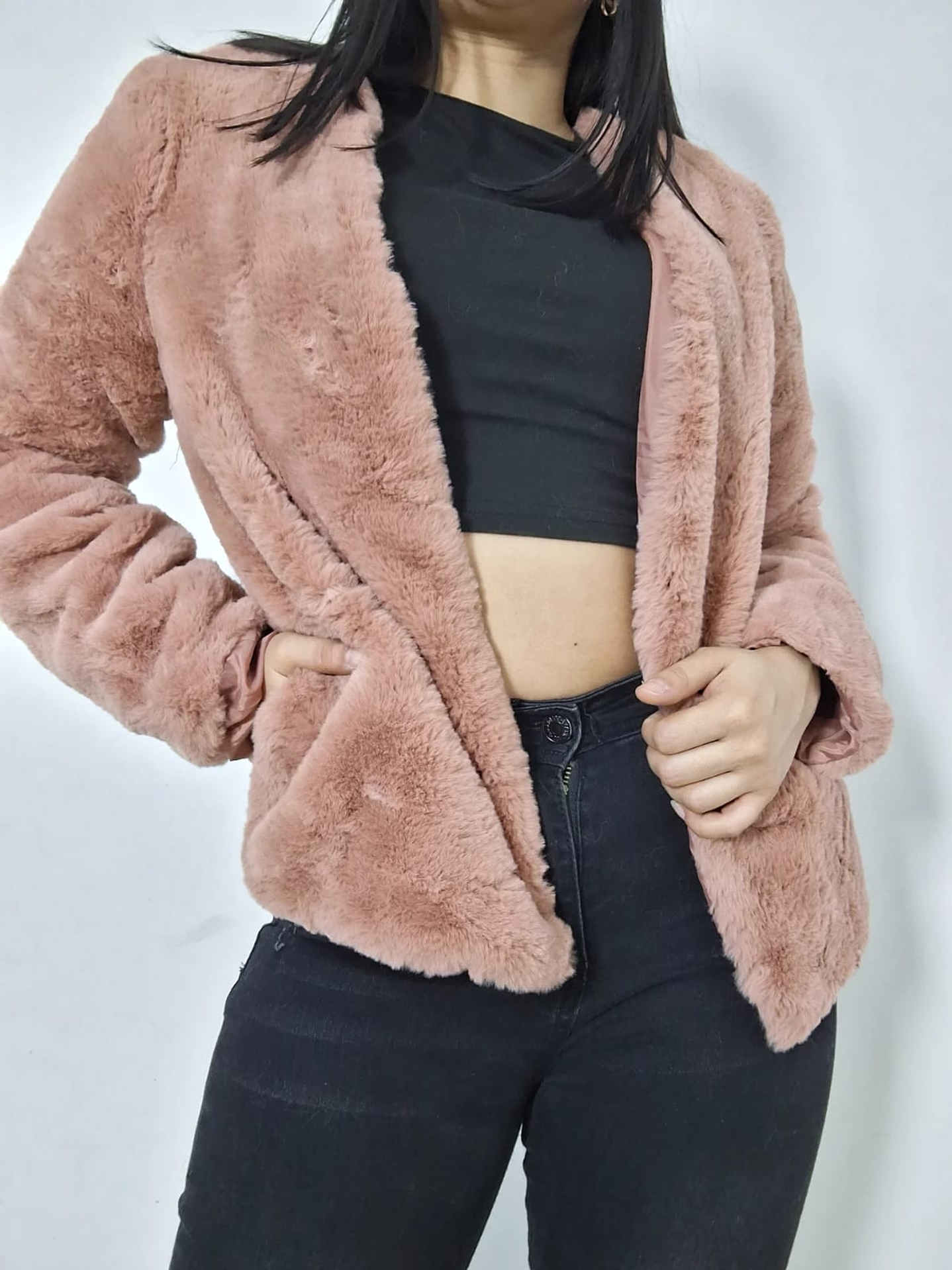 Abrigo eco piel rosa palo TALLA XS 1