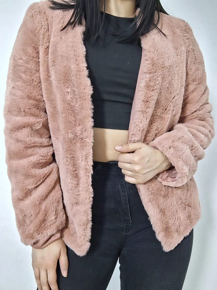Abrigo eco piel rosa palo TALLA XS 3