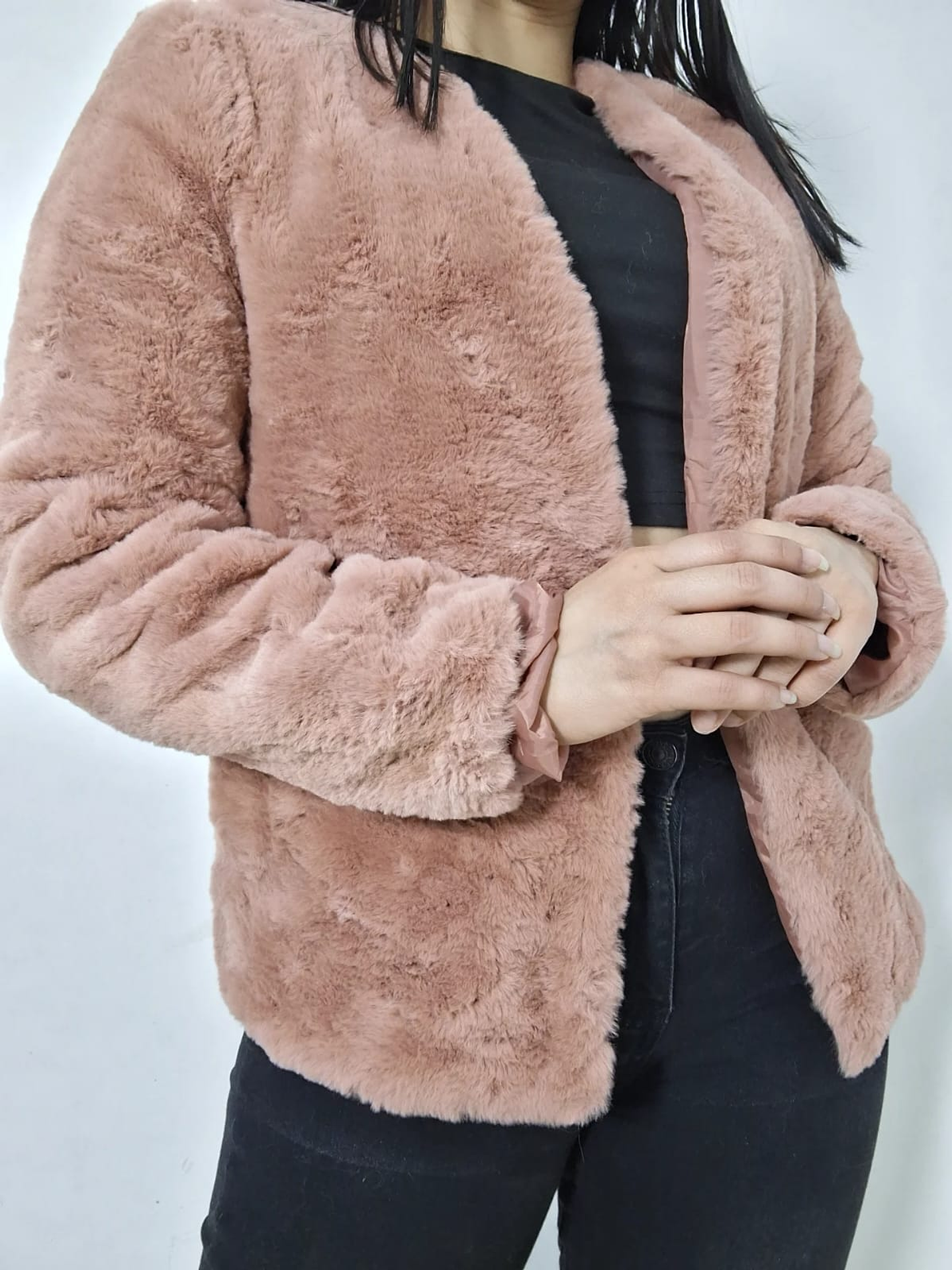 Abrigo eco piel rosa palo TALLA XS 4