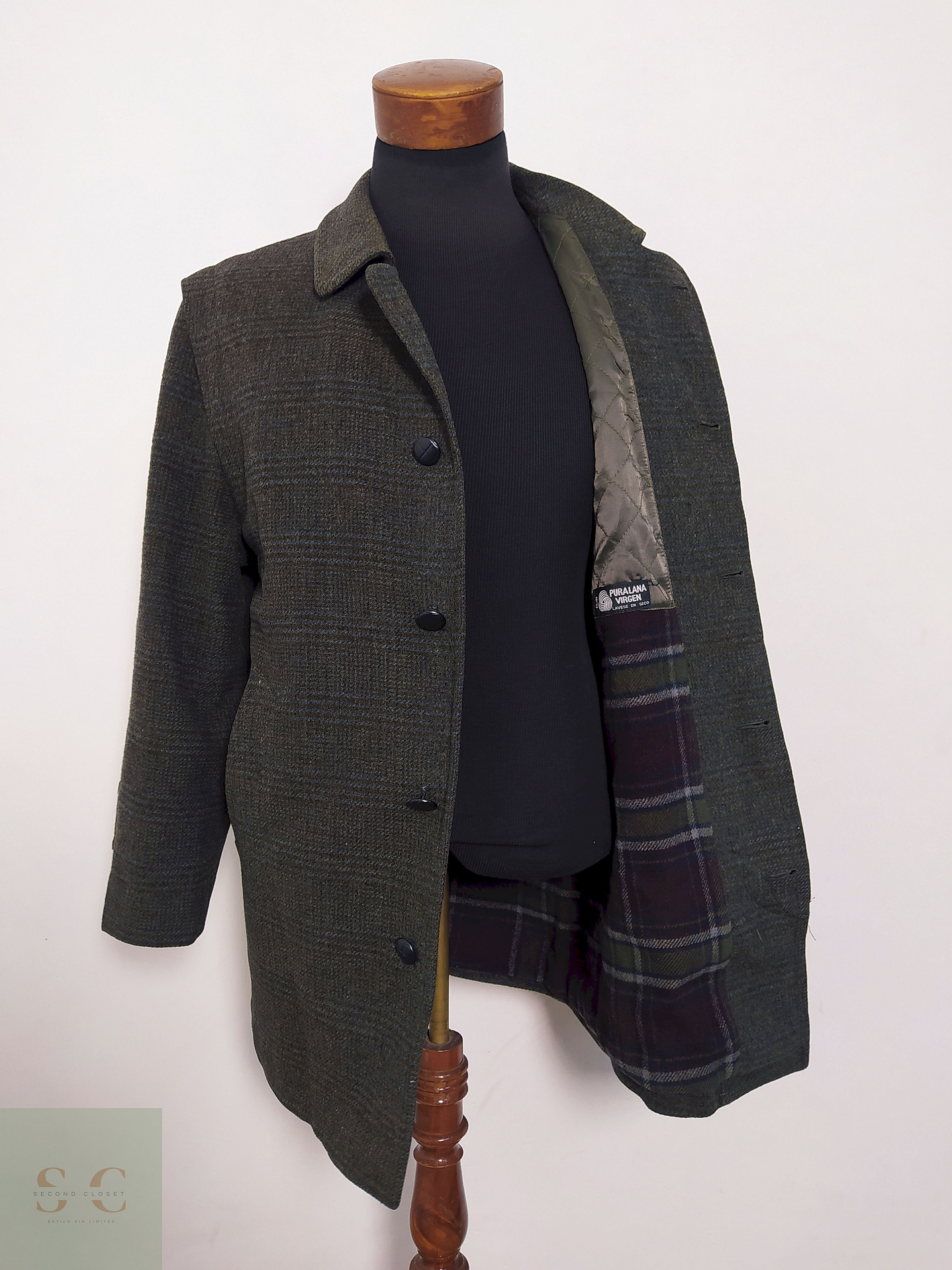 Abrigo Olloqui Verde Cuadro Sutil 100% Lana Virgen – Talla L 2