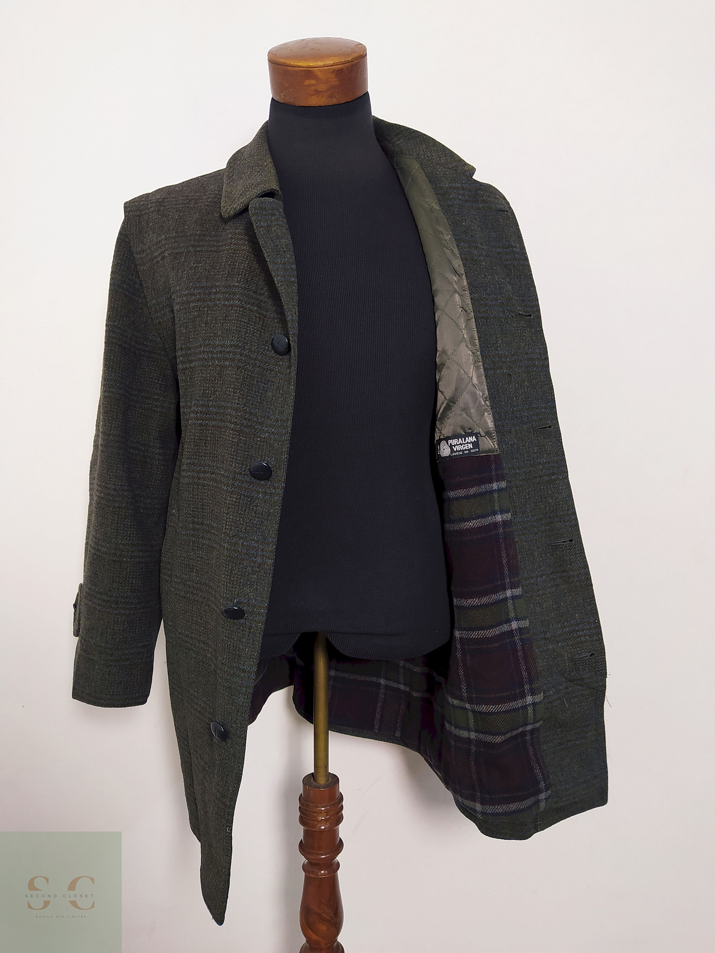 Abrigo Olloqui Verde Cuadro Sutil 100% Lana Virgen – Talla L 4