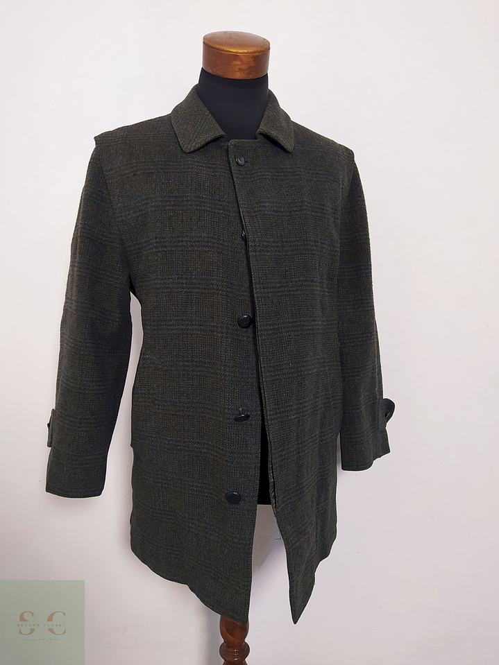 Abrigo Olloqui Verde Cuadro Sutil 100% Lana Virgen – Talla L 1