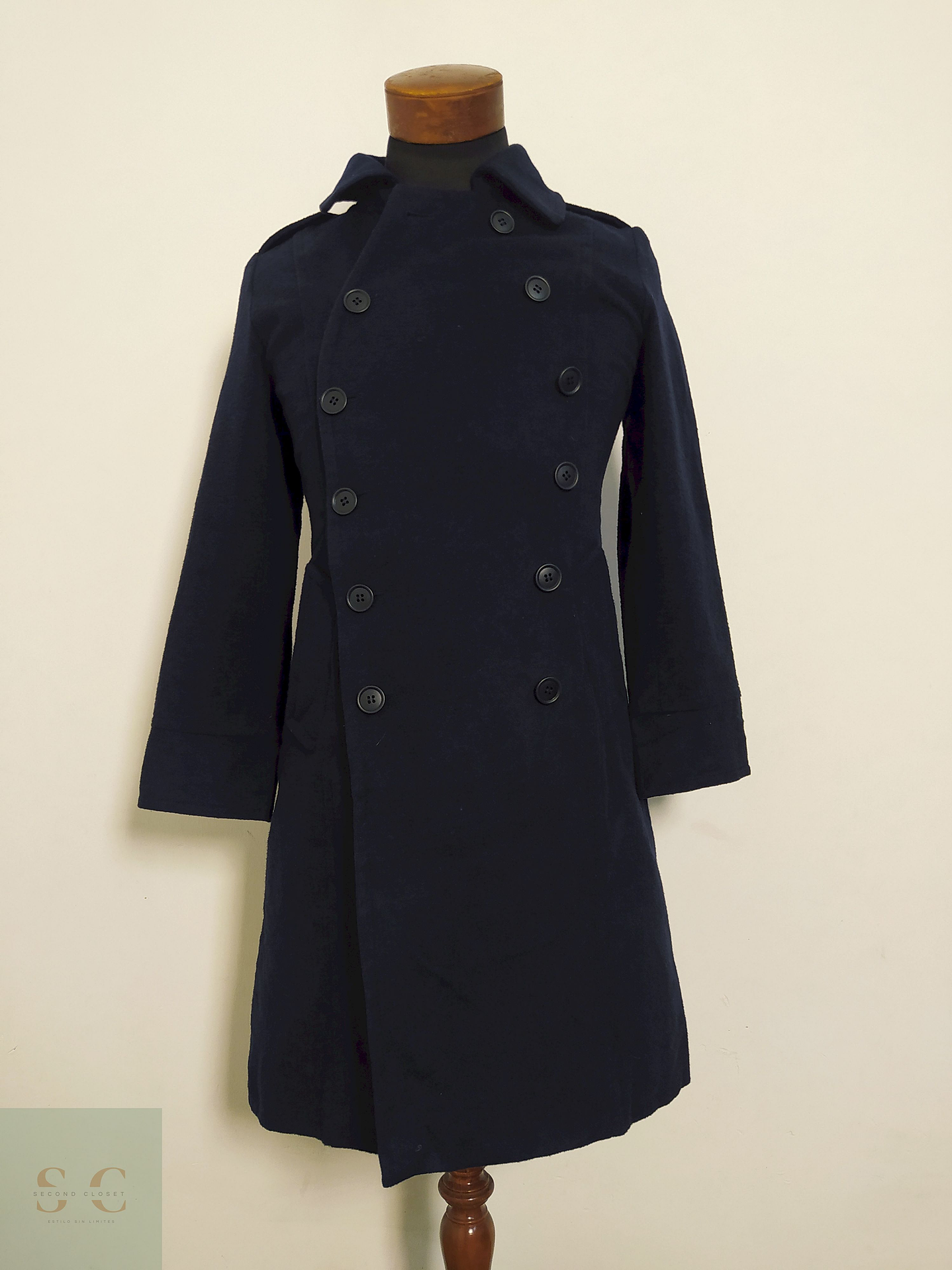 Abrigo Cruzado Azul Marino Doble Botonadura – Talla XXS 1