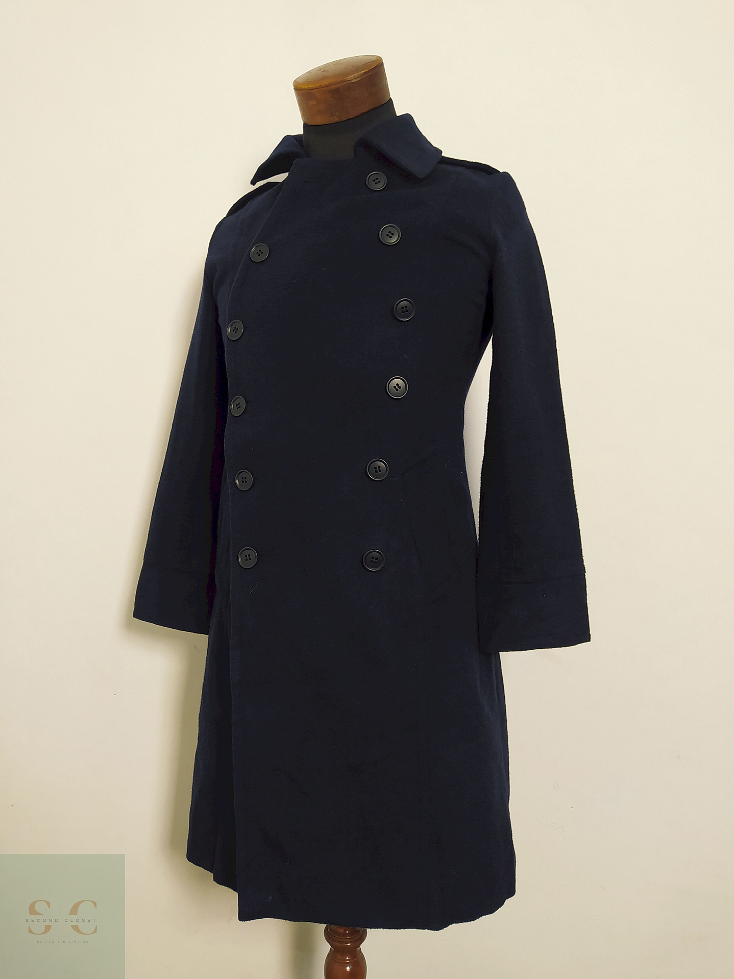 Abrigo Cruzado Azul Marino Doble Botonadura – Talla XXS 2