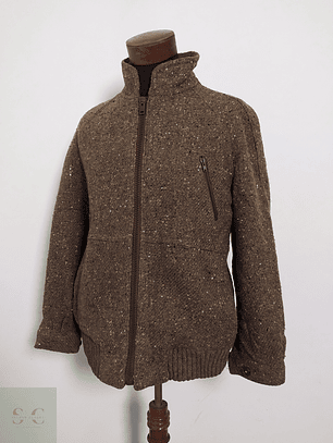Chaqueta Lana Virgen Café con Forro Cuadrillé – Talla M