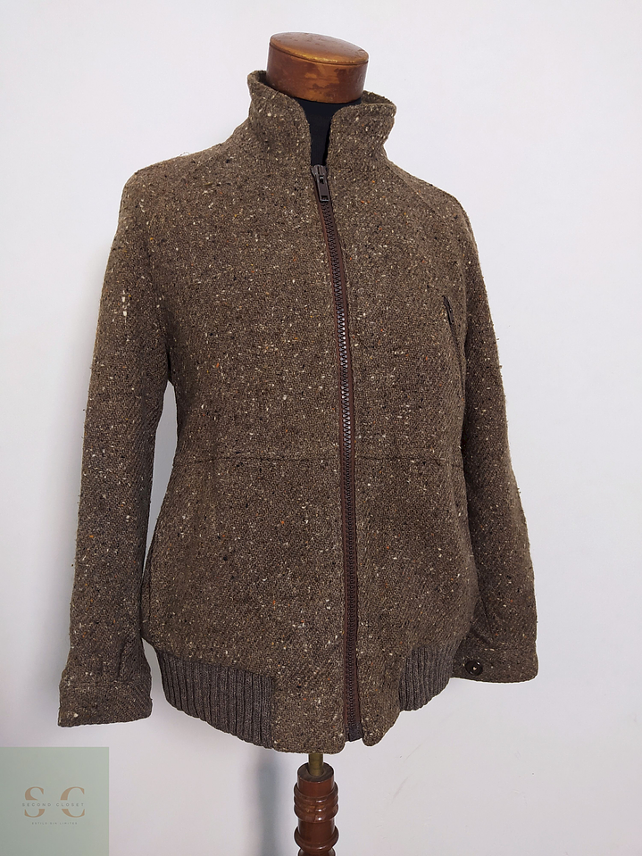 Chaqueta Lana Virgen Café con Forro Cuadrillé – Talla M 4