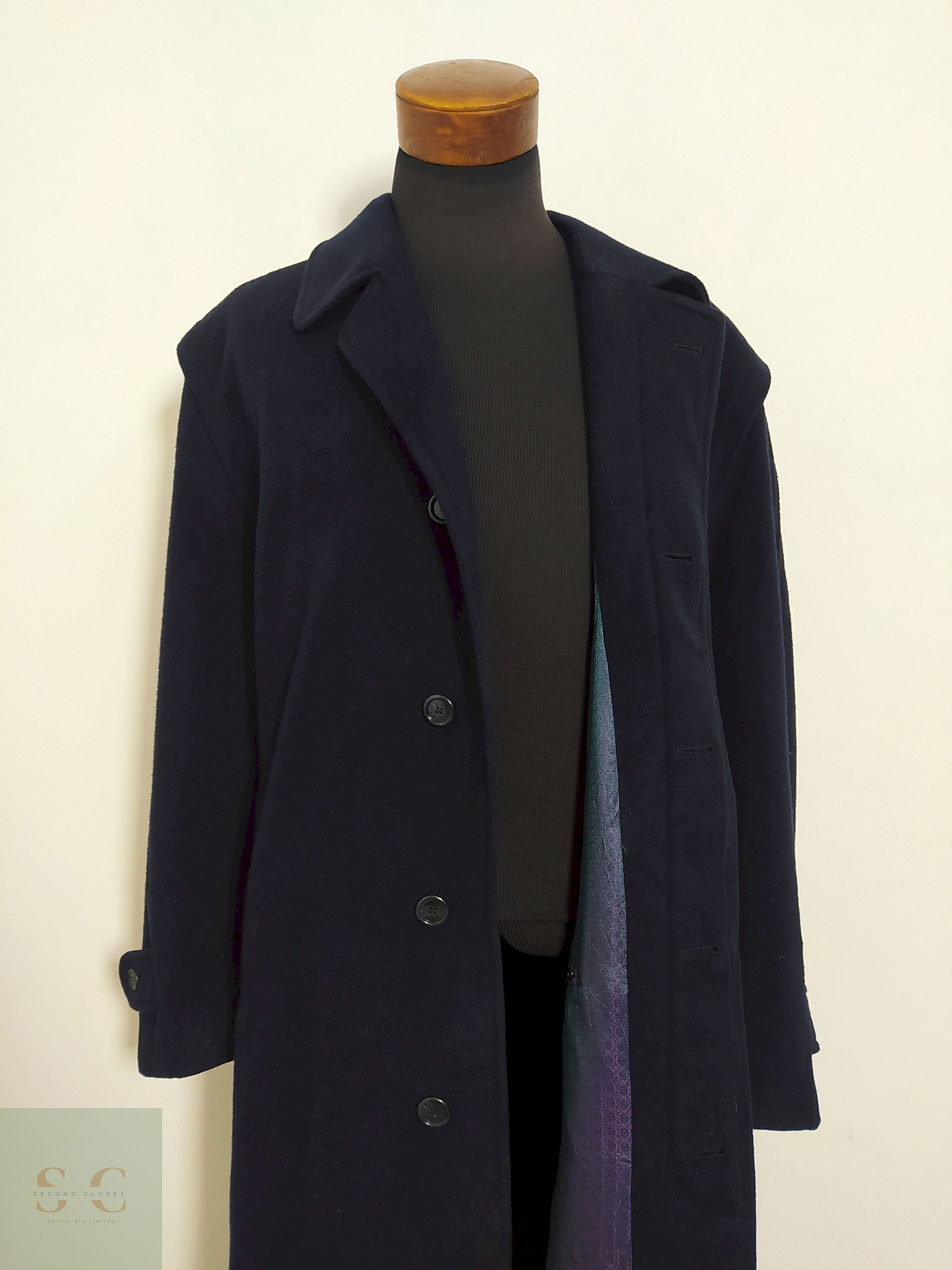 Abrigo Largo Westbury Azul Oscuro – Lana Blend Premium – Talla XXL 3