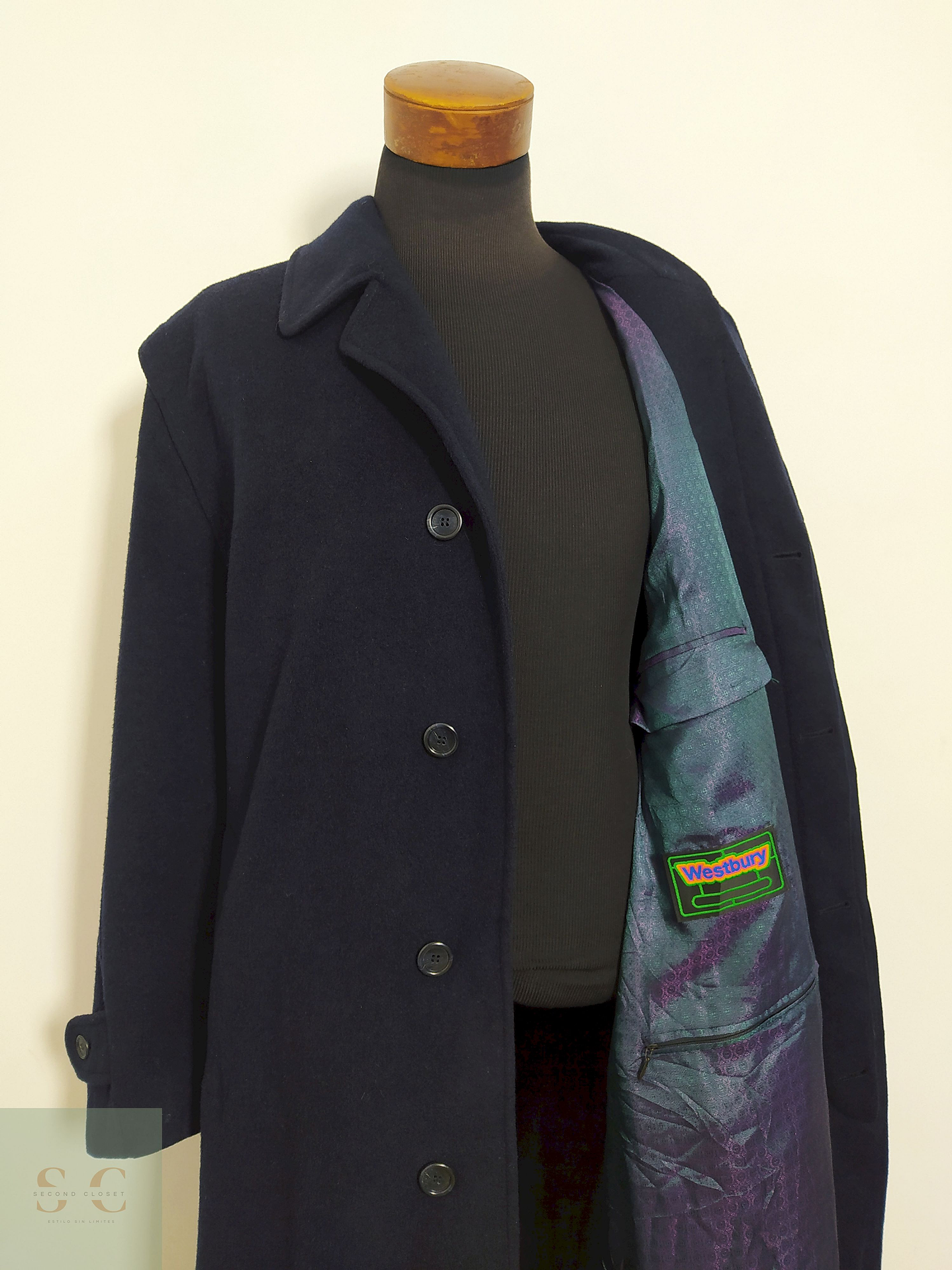 Abrigo Largo Westbury Azul Oscuro – Lana Blend Premium – Talla XXL 6