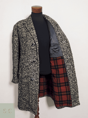 Abrigo Vintage Lana Virgen Gruesa – Interior Tartán Rojo – Talla L